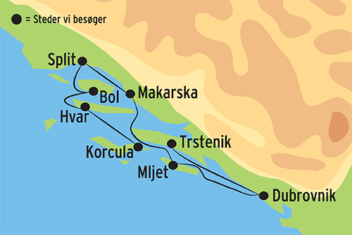 Kort over krydstogtet i den kroatiske skærgård